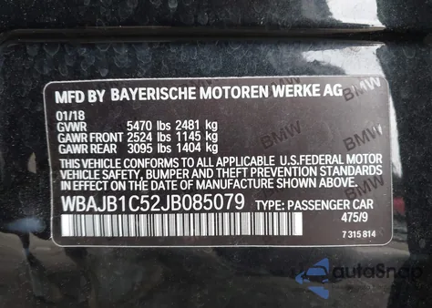 2018 BMW 530E xDrive Iperformance z USA, uszkodzony, nr VIN WBAJB1C52JB085079